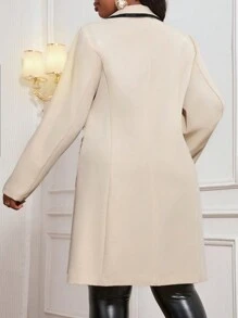 SHEIN Lady 秋冬休闲优雅端庄复古办公室工作撞色装订新品长袖大码风衣冬季外套商务休闲女装 - 杏色 - 查看 2