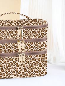 Ariqdhaksinargha Artist Leopard Print Fashionable 3 Layer Cosmetic Bag For Storage, Square-Shaped Makeup Bag - Multicolor - View 5