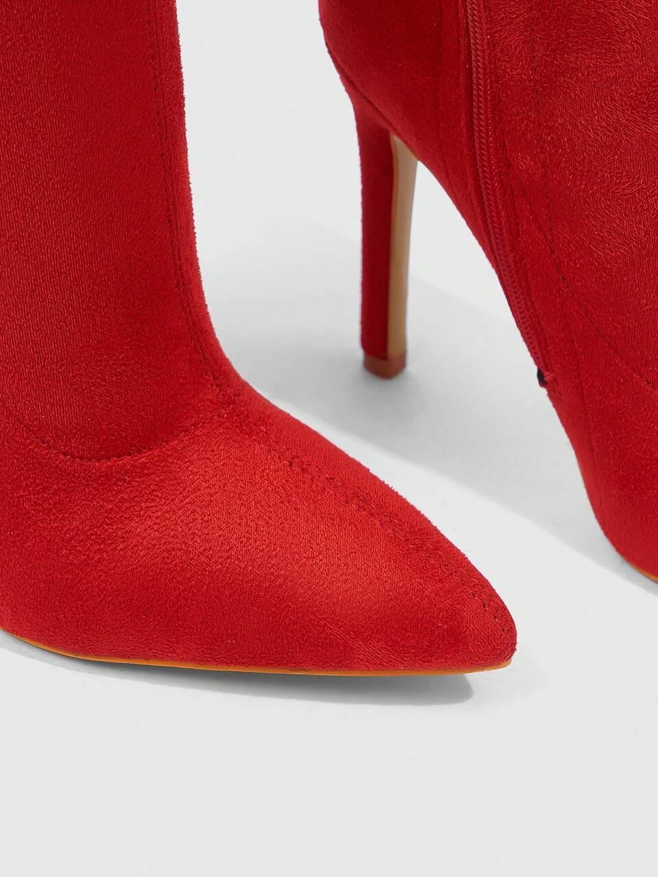 CUCCOO SZL Pointed Toe Stiletto Heel Side Zipper Red Stretchy Tight Party Knee High Boots, Autumn/Winter Halloween