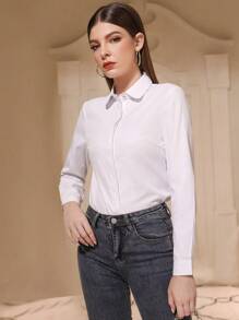 Modelyn Camisa de botones delanteros sólidos, blusas de manga larga