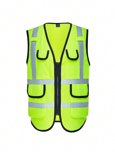 TaskEZ Women's Solid Color Splice Sleeveless Front Zipper Pocket Work Uniform