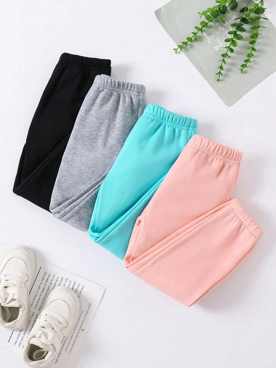 SHEIN 4件套少女简约休闲街头风运动裤套装，秋冬季 - 彩色 - 查看 1