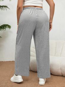SHEIN Essnce Plus Size Dames Blauw & Wit Gestreepte Losse Casual Broek