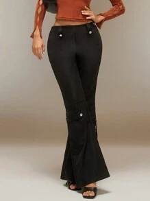 SURIMA Calça Cargo Evasê de Cor Sólida Casual Feminina