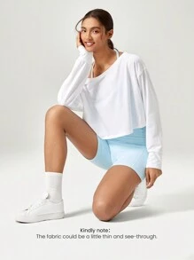 GLOWMODE Pima Cotton Cropped One-Shoulder Drop Shoulder Long Sleeve Tee Daily Casual