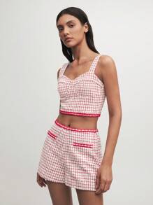 BizChic Red Plaid Fitted Opened Front Top Fall Outfits - Red and White - View 2