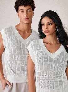 Manfinity VCAY Men's Loose Knit V-Neck Sweater Vest, Suitable For Autumn And Winter - White - View 7