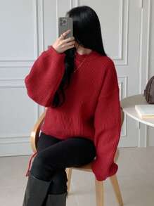 DAZY 女士灯笼袖半高领修身略宽松常规长度毛衣