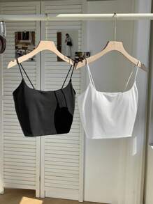 Comfortcana 2 件女士休闲百搭黑白拼色吊带背心 - 黑與白 - 查看 6
