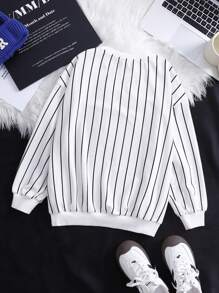 Tween Girls Fashionable Street Style Knitted Striped Crew Neck Pullover Sweatshirt,In Fall/Winter - White - View 2