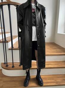 DAZY 女式 PU 皮革长款风衣，秋季女装夹克