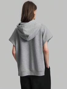 Ontre Gray Design Hooded Sleeveless Sweatshirt  Basic Tops - Grey - View 2