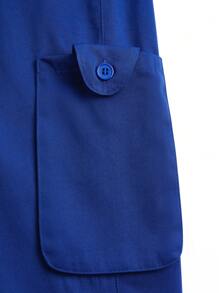 TaskEZ Women's Solid Color Notched Collar Long Sleeve Button Front Pocket Simplistic Blouse And Pants Workwear Set - Blue - View 9