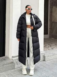 EURMUSE Women's Unique Style Quilted Warm Winter Puffer Long Down Coat - Black - View 5