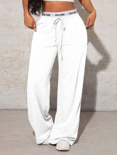 SHEIN SXY Quần nỉ thể thao rút dây đơn giản hàng ngày màu trơn dành cho nữ