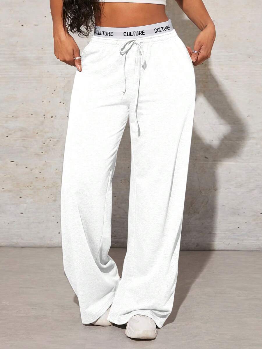 SHEIN SXY Quần nỉ thể thao rút dây đơn giản hàng ngày màu trơn dành cho nữ - trắng - Xem 1