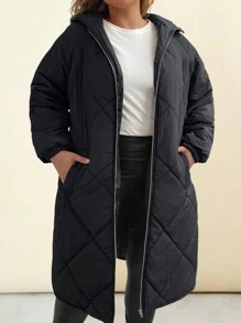 SHEIN LUNE Quilted Hooded Mid-Length Padded Coat Winter Clothes