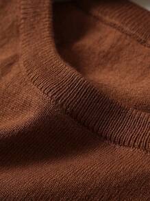Manfinity Homme Men's Casual Contrast Color Patchwork Short Sleeve Knit Sweater, Spring & Autumn - Rust Brown - View 7