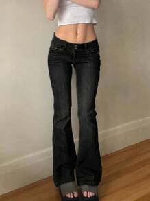 NVFelix Women's Sexy Low Rise Slim Fit Flare Jeans, Stretchy Fabric, Distressed Wash, Elegant & Fashionable, Comfortable Home Wear Casual Y2k Street Style Suitable For Spring And Summer Wear 2026 New Black - Black - View 4