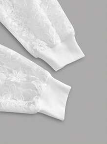 SHEIN Privé Áo khoác ren dài tay màu trắng cho nữ - trắng - Xem 3