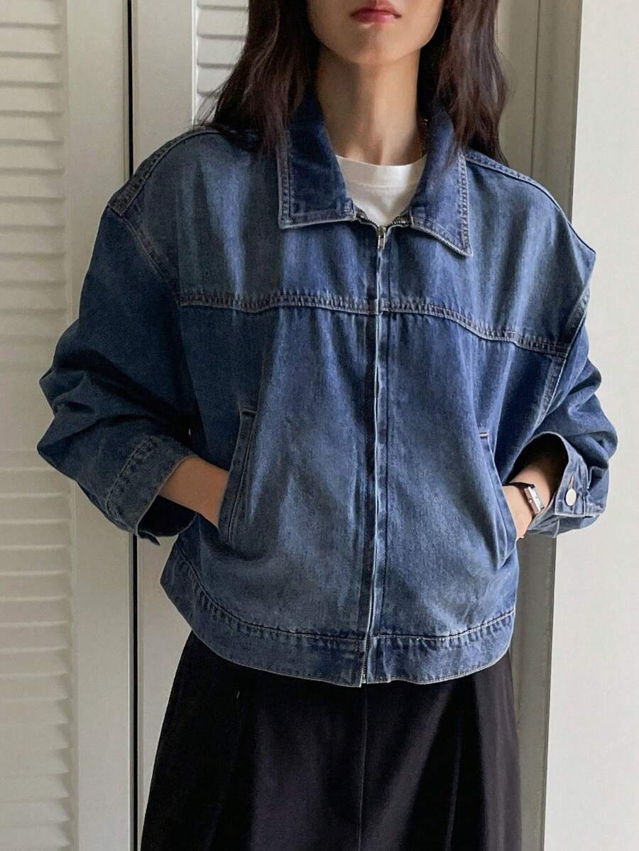 DAZY Women Casual Denim Jacket, Spring Autumn - Medium Wash - View 1