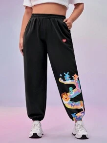SHEIN X Care Bears Plus Size Classic Casual Heart Rainbow & Bear Cartoon Print Relaxed Fit Jogger Sweatpants , Autumn/Winter