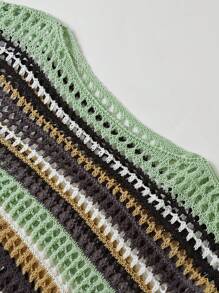 Chiquease Casual Colorblock Striped Hollow Out Knitted Sweater, Spring/Fall, Fall Winter - Multicolor - View 3