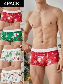 4pcs/Pack Men's Printed Boxer Briefs