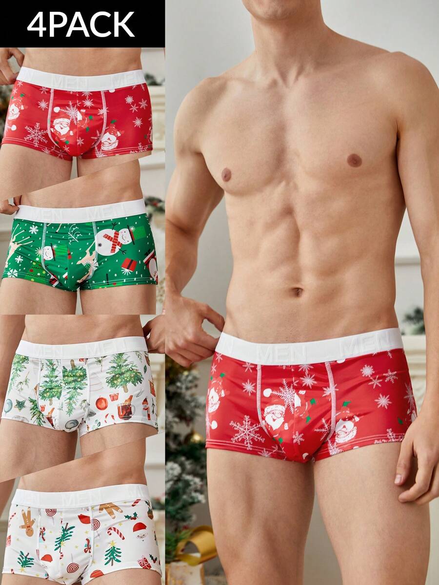4pcs/Pack Men's Printed Boxer Briefs