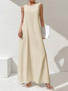 Al Najma 女士纯色简约无袖阿拉伯连衣裙日常穿着长裙长裙休闲纯色连衣裙