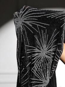 SHEIN Clasi Women's Elegant Foil Embellished Round Neck Belted Long Sleeve Dress Fall Wedding Guest Dress - Silver - View 5