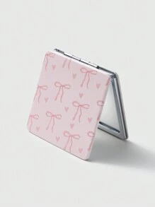 ROMWE Kawaii Gương trang điểm gấp gọn hình trái tim và nơ in toàn diện, di động - trắng - Xem 3