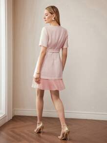 MOTF PREMIUM TWEED CONTRAST PLEATED HEM DRESS