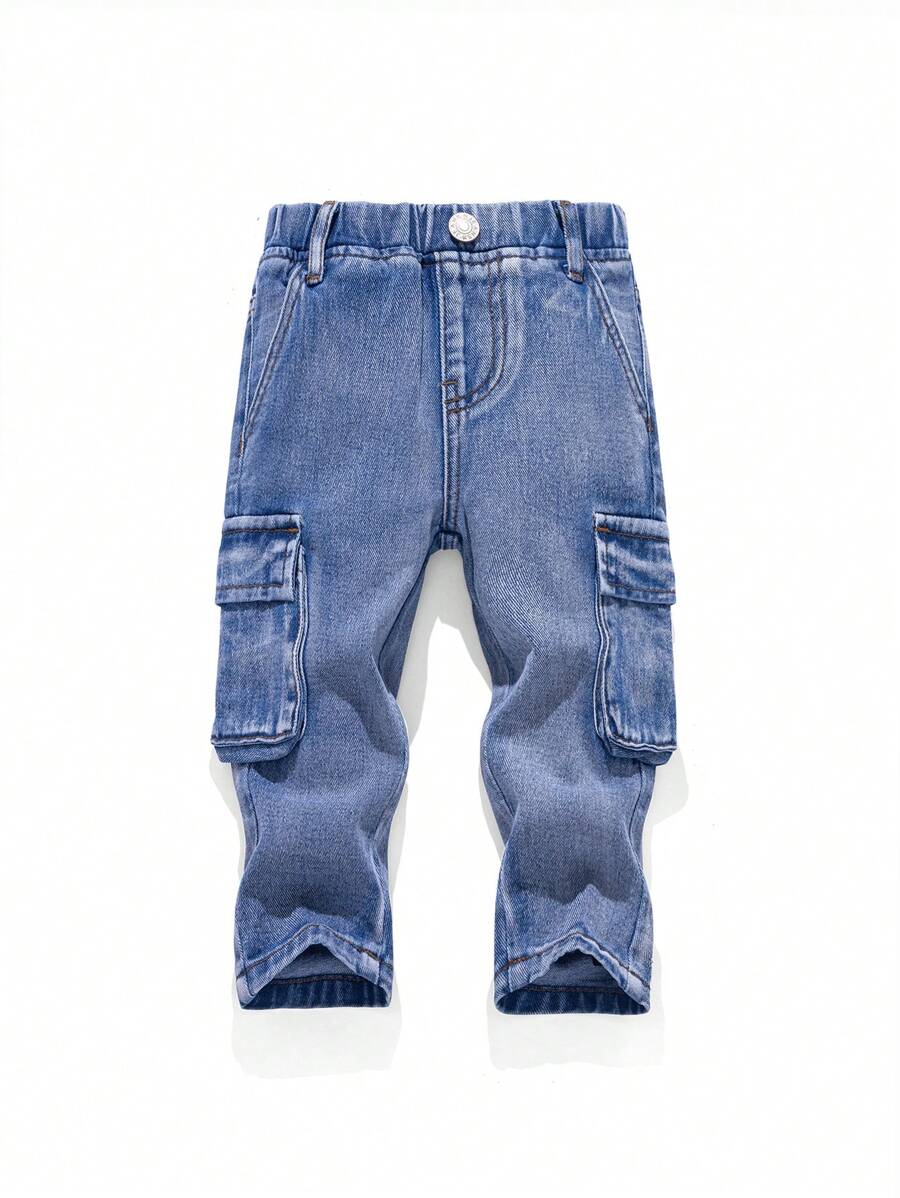 New Style Casual Fashion Workwear Washed Jeans For Baby Boys - Dark Wash - View 1