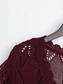 SHEIN LUNE Plus Size V-Neck Short Sleeve Button Casual Loose Top And Drawstring Shorts Sweater Suit - Burgundy - View 3