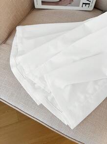 SHEIN LUNE 大码休闲纯色抽绳腰阔腿裤 - 白色 - 查看 4