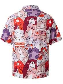 Manfinity Hypemode Men's Allover Cat Print Button-Up Short Sleeve Shirt - Multicolor - View 2