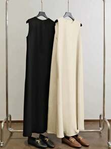 Al Najma 女士纯色简约无袖阿拉伯连衣裙日常穿着长裙长裙休闲纯色连衣裙