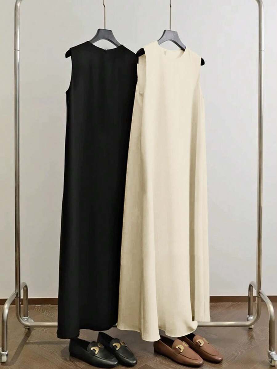 Al Najma 女士纯色简约无袖阿拉伯连衣裙日常穿着长裙长裙休闲纯色连衣裙