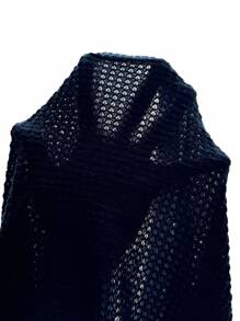 SHEIN LUNE 大码拉链 Polo 领 T 恤，带黑色饰边和华夫格肩部细节，短袖，透气且有弹性的面料，夏季 - 藏蓝色 - 查看 8