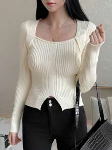DAZY Women's Solid Color Simple Fitted Long Sleeve Sweater, Casual Daily Wear