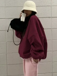 DAZY Dames Casual Effen Kleur Oversized Dropped Shoulder Sweatshirt, Herfst & Winter, Lange Mouw Tops