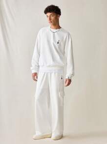 Manfinity VCAY 2pcs Men's Casual Knit Sweatshirt And Straight Leg Drawstring Waist Pants Set, For Fall Winter - White - View 1