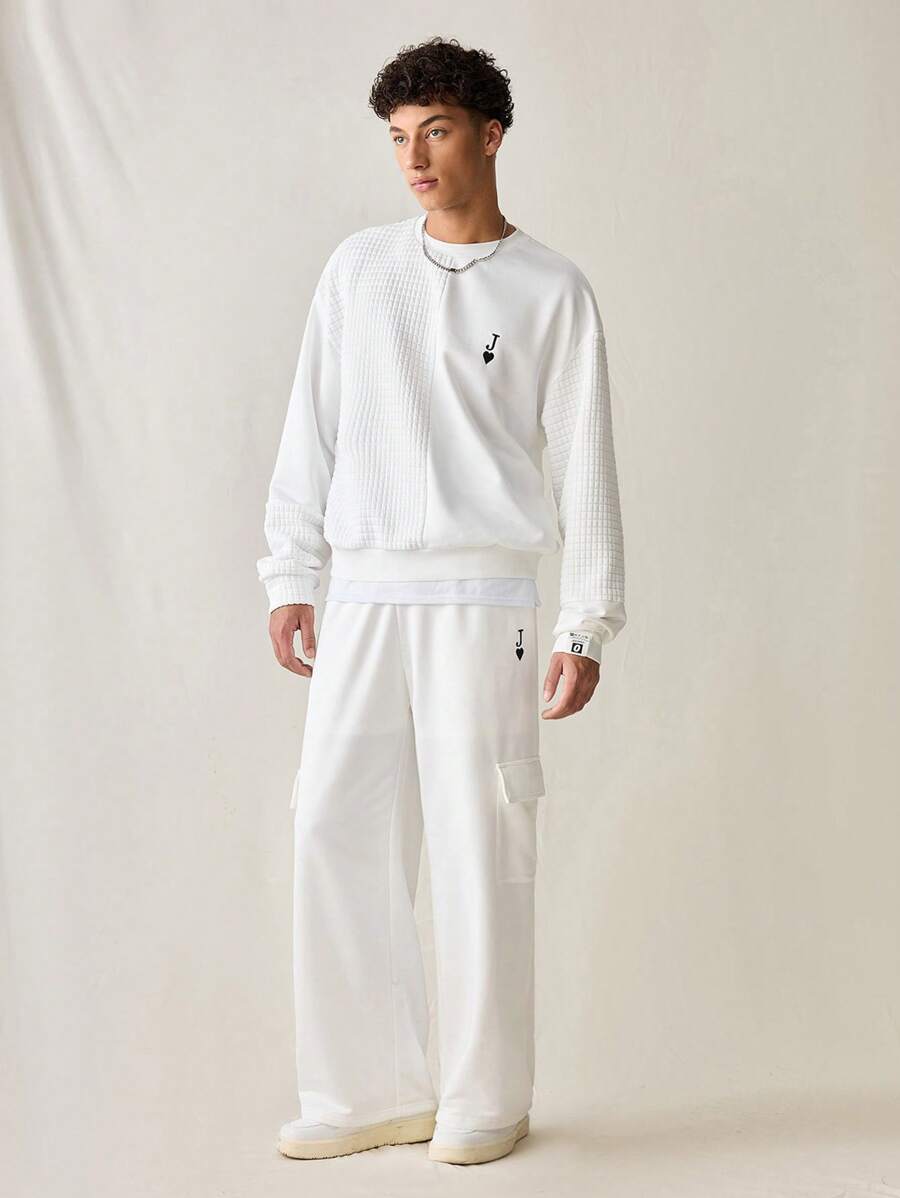 Manfinity VCAY 2pcs Men's Casual Knit Sweatshirt And Straight Leg Drawstring Waist Pants Set, For Fall Winter - White - View 1