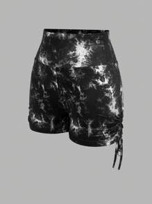 SHEIN EZwear 3pcs Set: Ruched Side Drawstring Tie-Dye Pattern Fitted Cropped Leggings, Spring/Summer - Multicolor - View 15