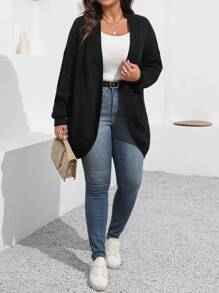 SHEIN LUNE Áo len cardigan dài tay màu đen đơn giản, giản dị, cỡ lớn dành cho nữ - màu đen - Xem 6