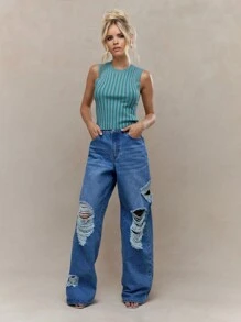 MISSGUIDED 无袖罗纹针织露脐短款背心 夏季复古Y2K风格高领修身休闲日常穿搭 圣诞节 - 綠色 - 查看 4