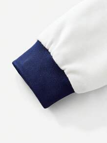 SHEIN Tween Girls Denim Jacket And Hoodie Patchwork Design Washed Denim Jacket ,Bomber Jacket Kids - Medium Wash - View 5