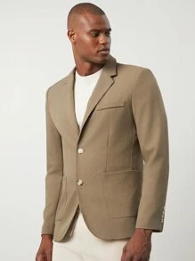 Manfinity VCAY 男士梭织休闲修身长袖西装外套，适合春秋季办公室穿着 - 咖啡棕 - 查看 4