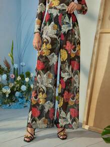 ISELACOS Frida Kahlo X SHEIN X Designer Quần ống rộng cạp cao in họa tiết hoa Boho Bohemian, ngày lễ, lễ tạ ơn, lễ hội - Nhiều màu - Xem 3
